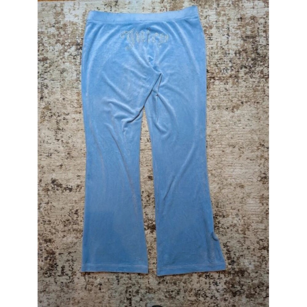 Juicy Velour Lounge Track Pants in Blue with Rhinestones Size L